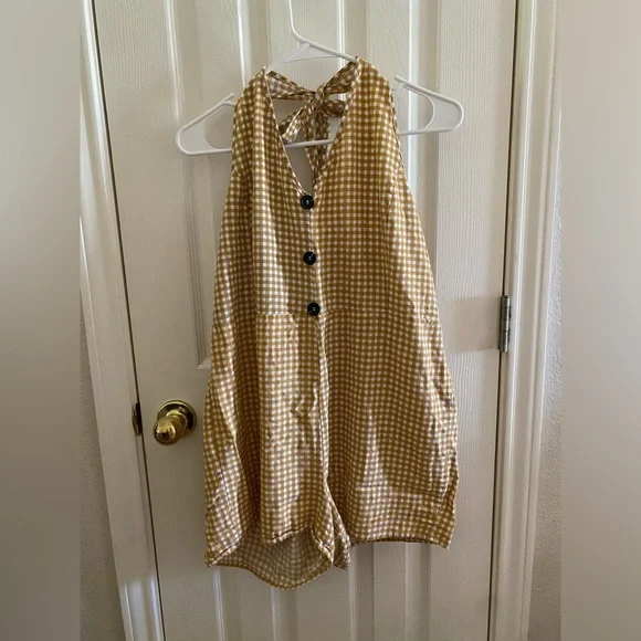 Cotton-On Mustard Yellow Checked Sasha Halter Neck Playsuit Romper Size XL - Picture 2 of 4